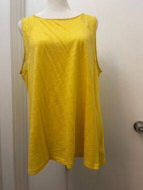 Chaps Yellow Lace-Shoulder Sleeveless Tank